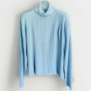 Liz Claiborne Lizsport  Vintage 💯Cotton Light Blue Ribbed Sweater Turtleneck  L